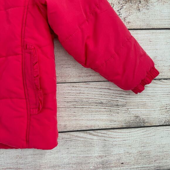 Osh‎ Kosh b'Gosh Floral Hooded Ruffled Puffer Jacket Girl's M 6/8 Pink - Picture 7 of 13